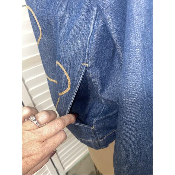 90s Y2K Tantrum Blue Denim Embroidered Western Rodeo Cowgirl Cotton Small - Picture 10 of 11